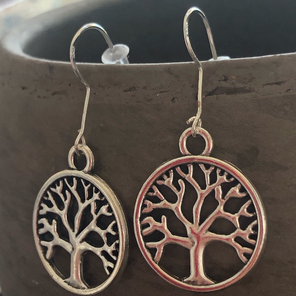 Tree of life dangle sterling silver earrings